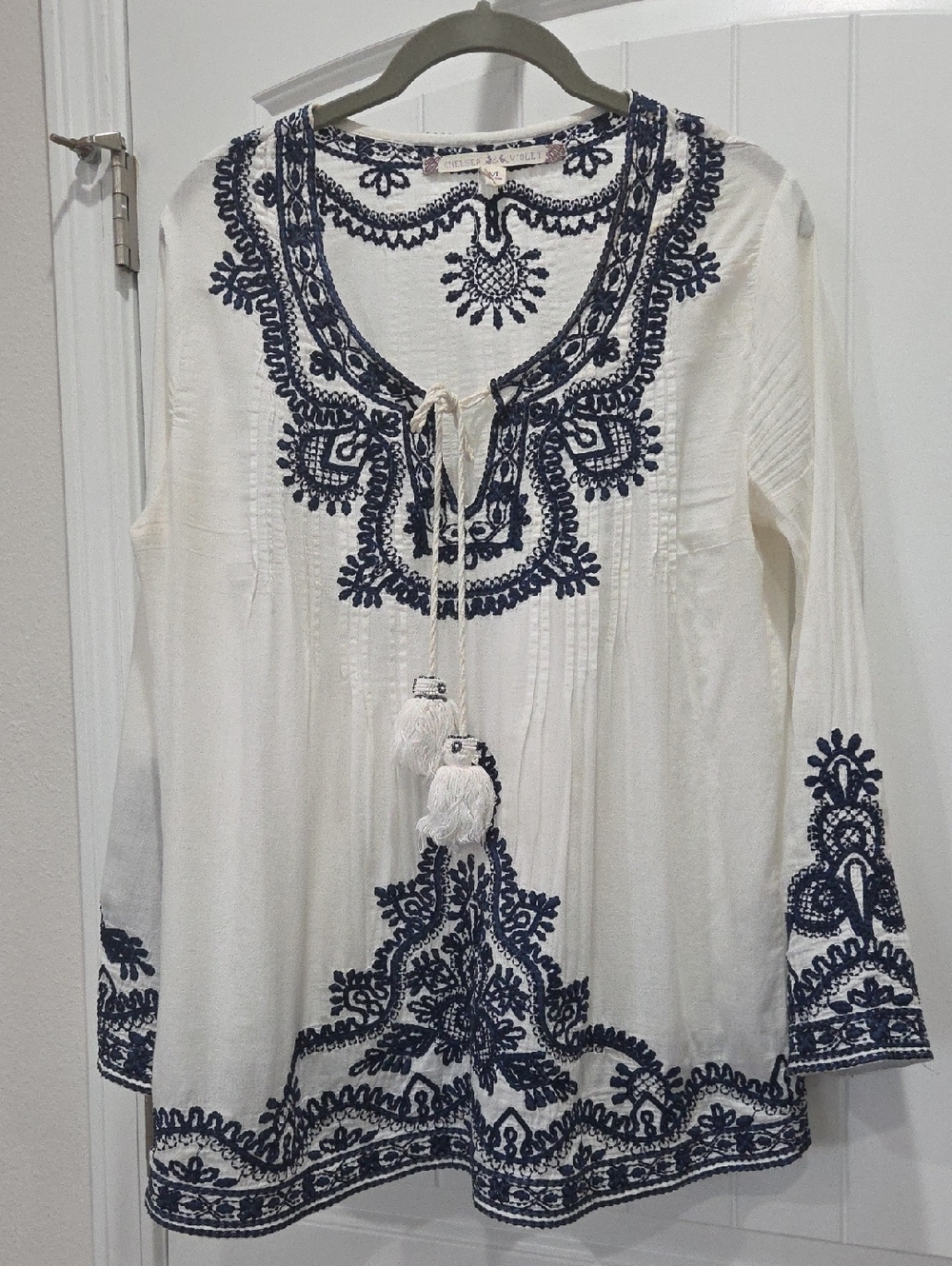 Chelsea & Violet Embroidered Cotton Boho Blouse, Medium